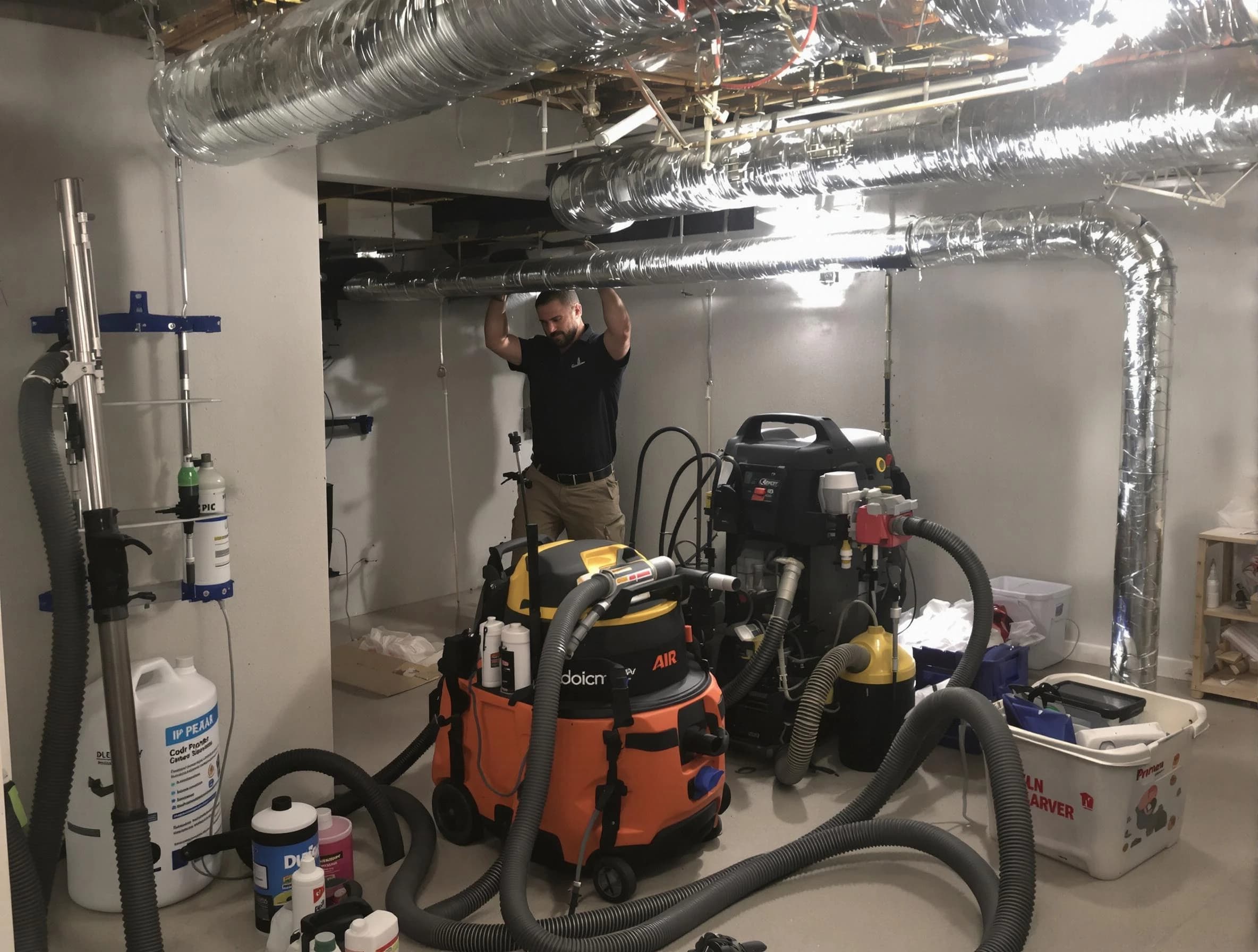 Berkley Air Duct Cleaning specialist performing professional mold removal from air ducts using safety equipment in Berkley