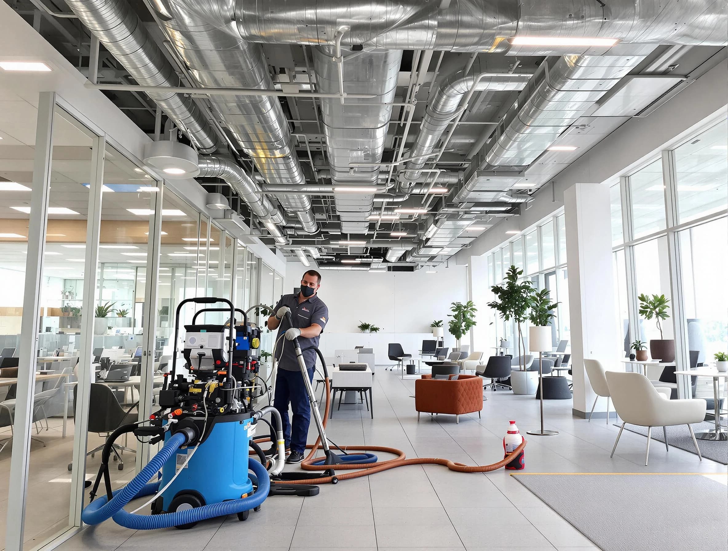 Berkley Air Duct Cleaning team conducting comprehensive commercial duct cleaning at a business location in Berkley