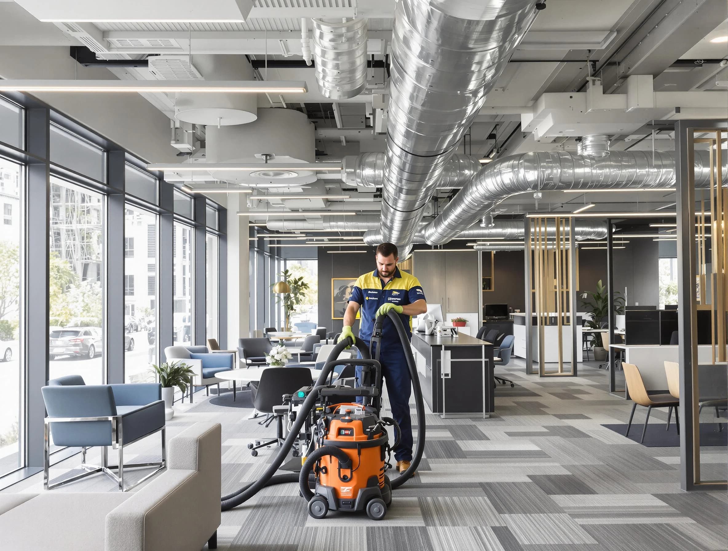 Berkley Air Duct Cleaning team performing thorough commercial duct cleaning at a Berkley business center